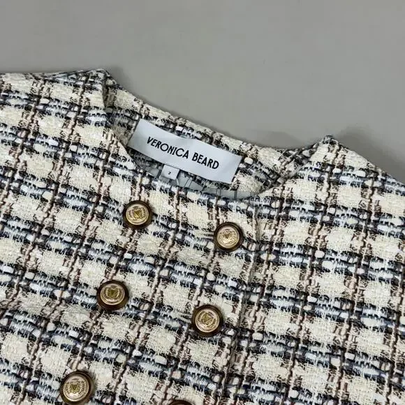 VERONICA BEARD Bentley Tweed Jacket Sz-2 Ivory/Camel 2406TW6810474 - Picture 2 of 16